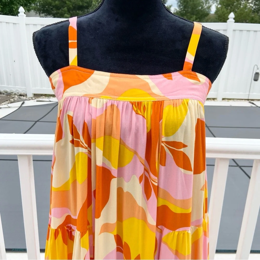 ANTHROPOLOGIE ABEL THE LABEL Sunset Floral Tiered Boho Tropical Maxi Dress Small - Picture 5 of 16